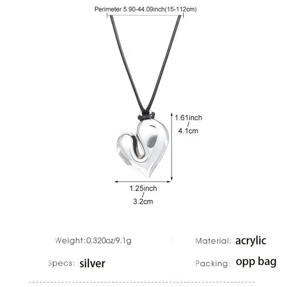 3 Colors Asymmetrical Acrylic Heart Pendant Necklace