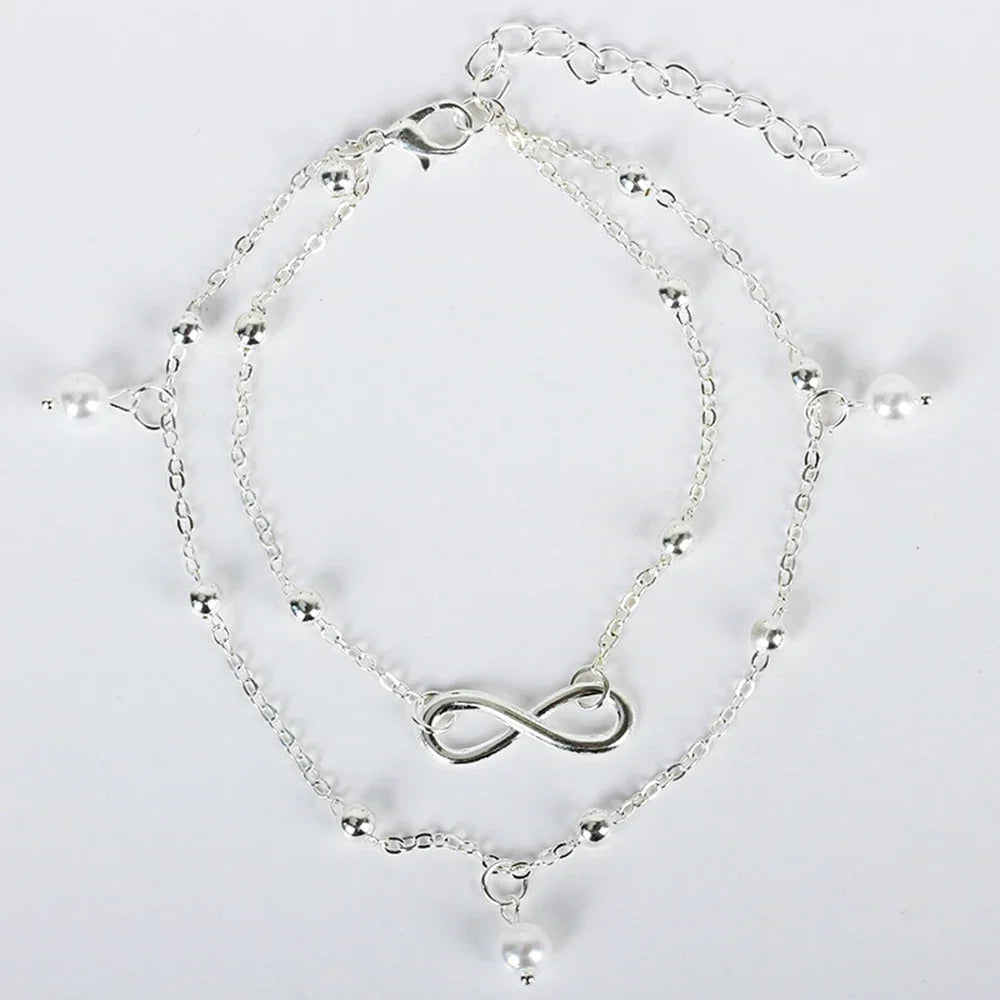 Bohemia Retro Pearl Heart Infinity Double-Deck Anklet Set