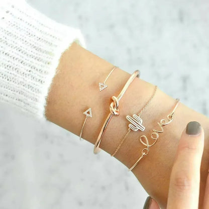 4 Pcs/Set Bohemian Leaves Knot Round Chain Opening Bracelet