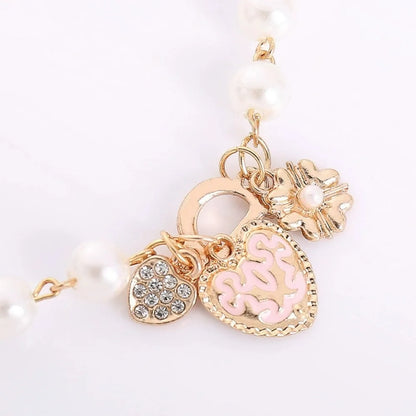 Heart Flower Simulated Pearl Crystal D Letter Beaded Bracelet
