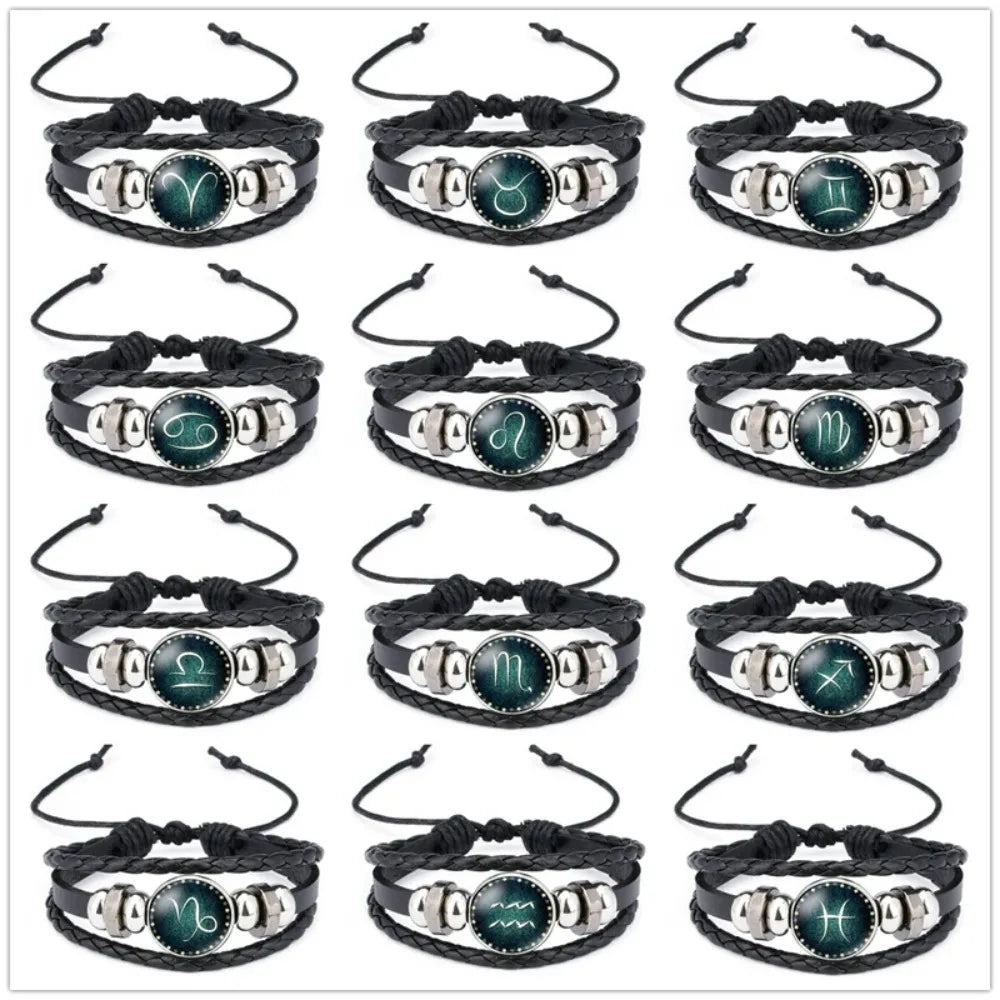 12 Constellation Luminous Leather Charms Bracelet