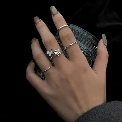 4PCS Butterfly Metal Punk Rings Set