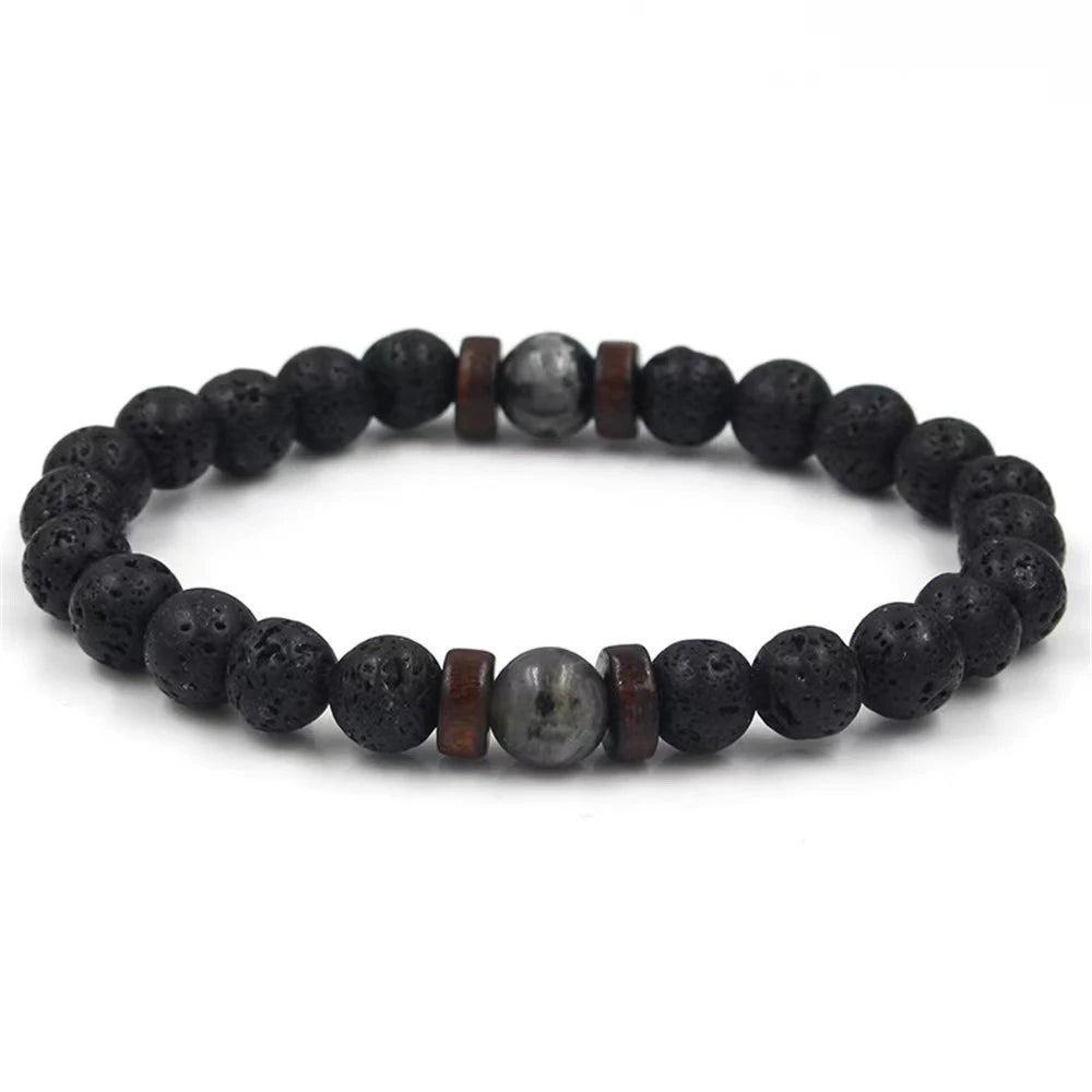 Volcanic Stone Lava Wooden 8mm Beads Wrist Chain Bracelet