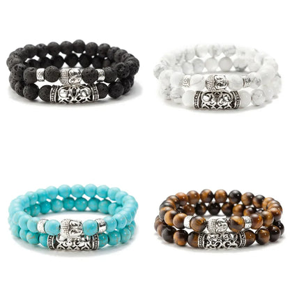 2pcs/Set Black Lava Stone Prayer Beads Buddha Men Bead Bracelet