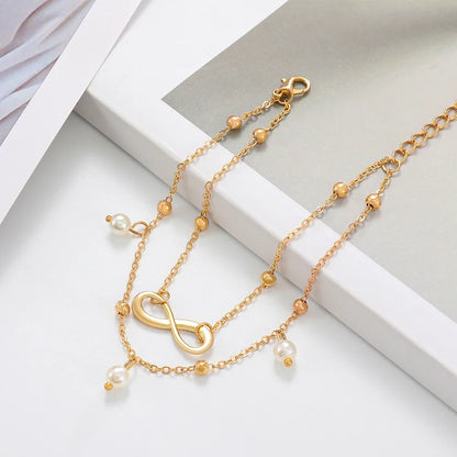 Bohemia Retro Pearl Heart Infinity Double-Deck Anklet Set