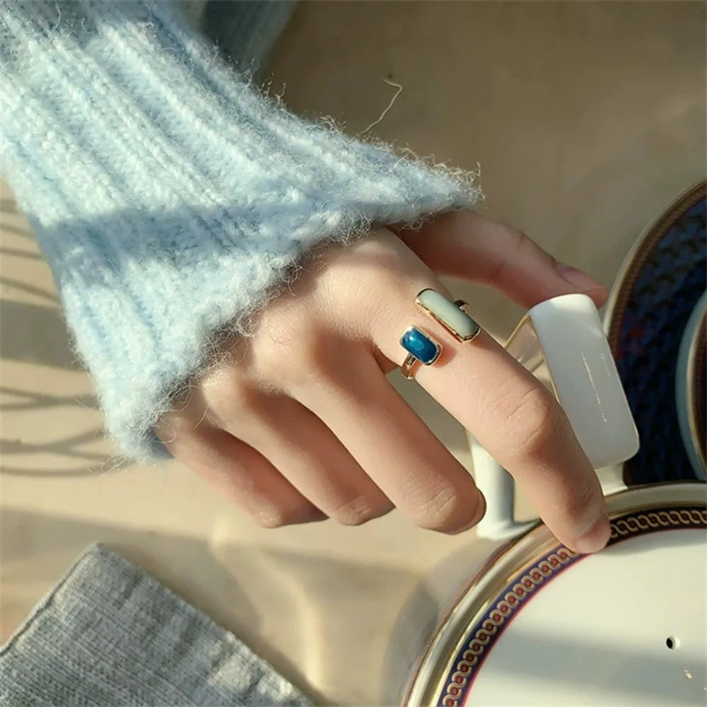 Retro Geometric Adjustable Colorful Drip Glaze Ring