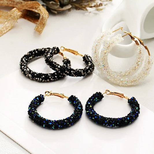 Big Shiny Crystal Bohemian Bead Hoop Earrings