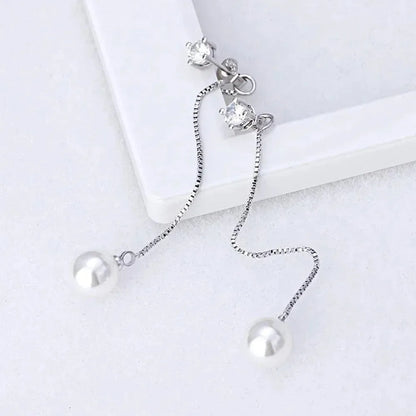 Elegant Silver Color Simulated Pearl Drop Earrings