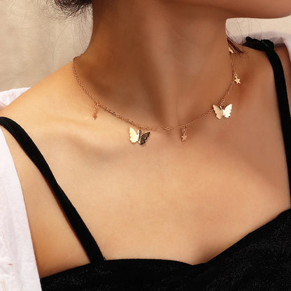 Gold And Silver Color Butterfly Stars Chain Necklace
