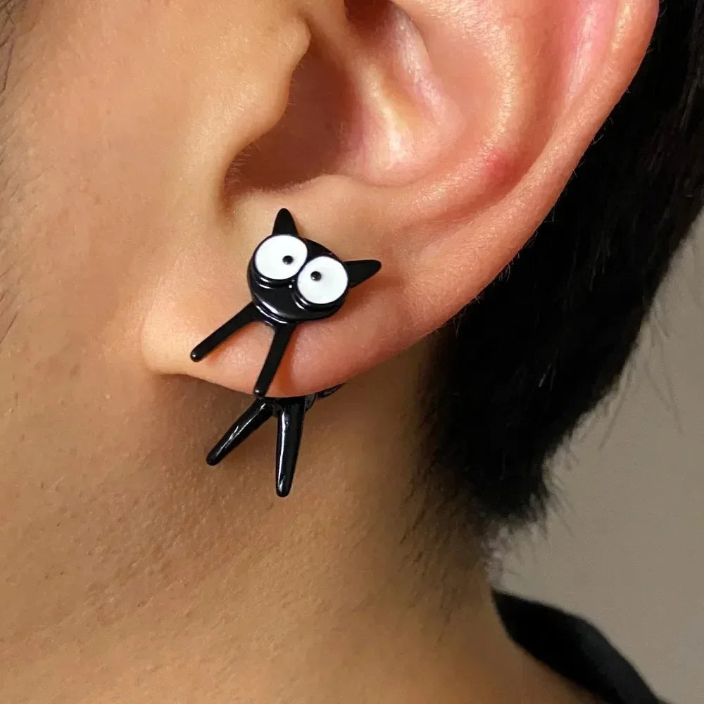 Black Color Cat Design Stud Earrings