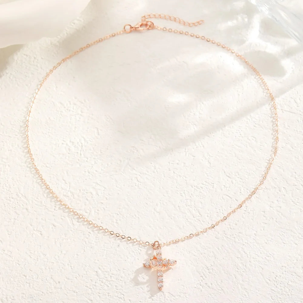 Rotatable Crown Cross Copper Pendant Necklace