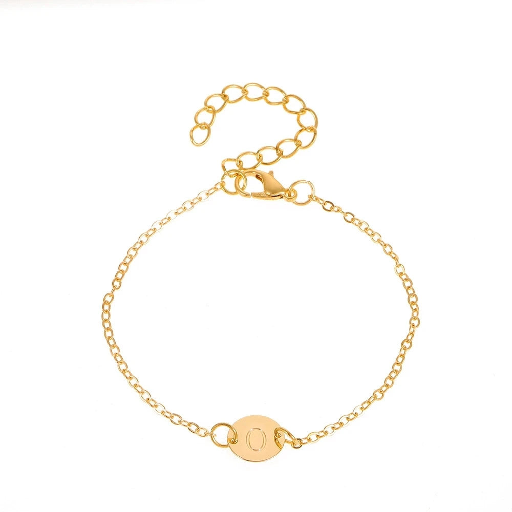 Simple Gold Color Letter Name Initial Bracelets