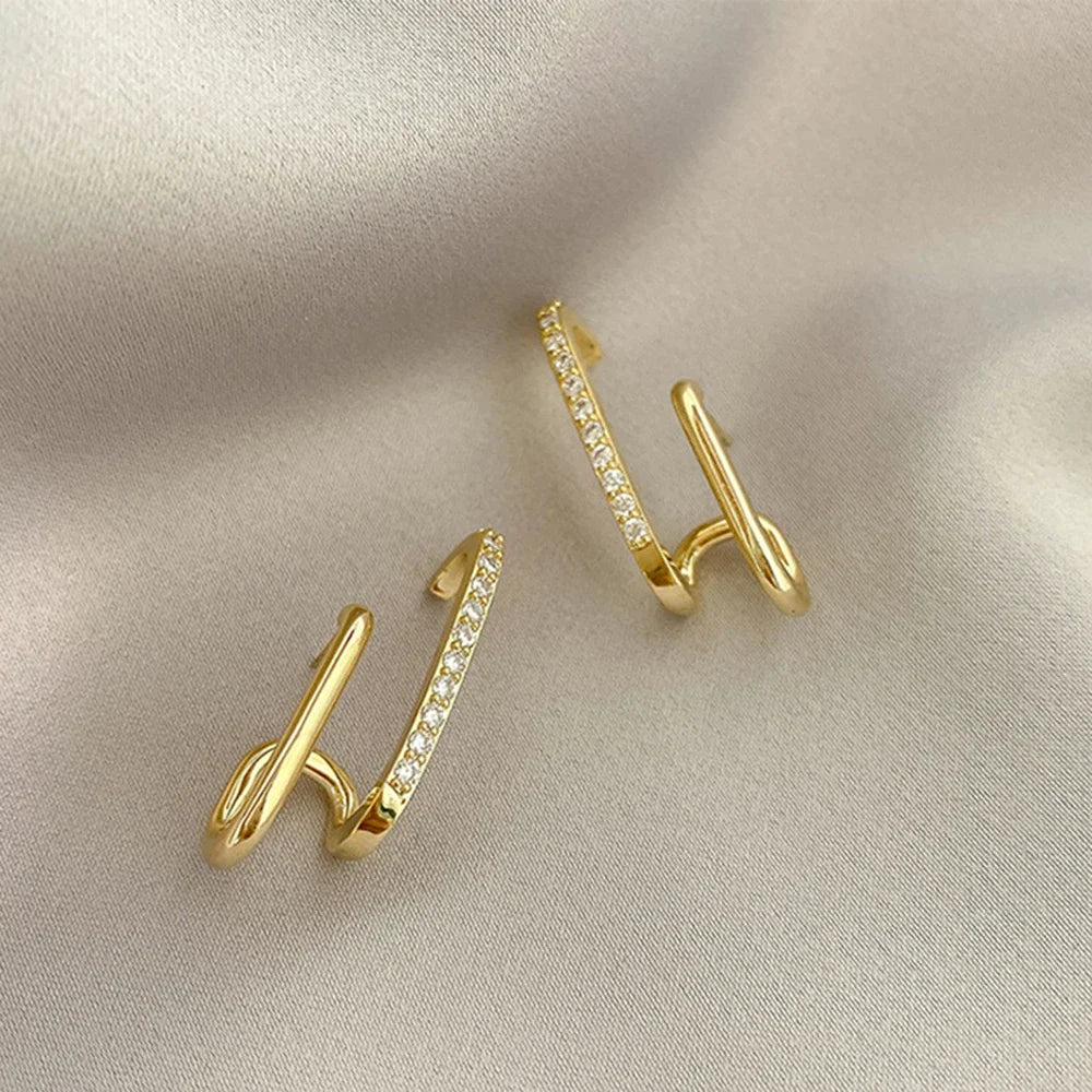 Irregular U-shaped Korean Luxury Crystal Gold Color Earrings
