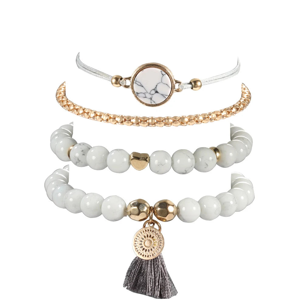 Bohemian Handmade Weave Heart Long Tassel Bracelet Sets