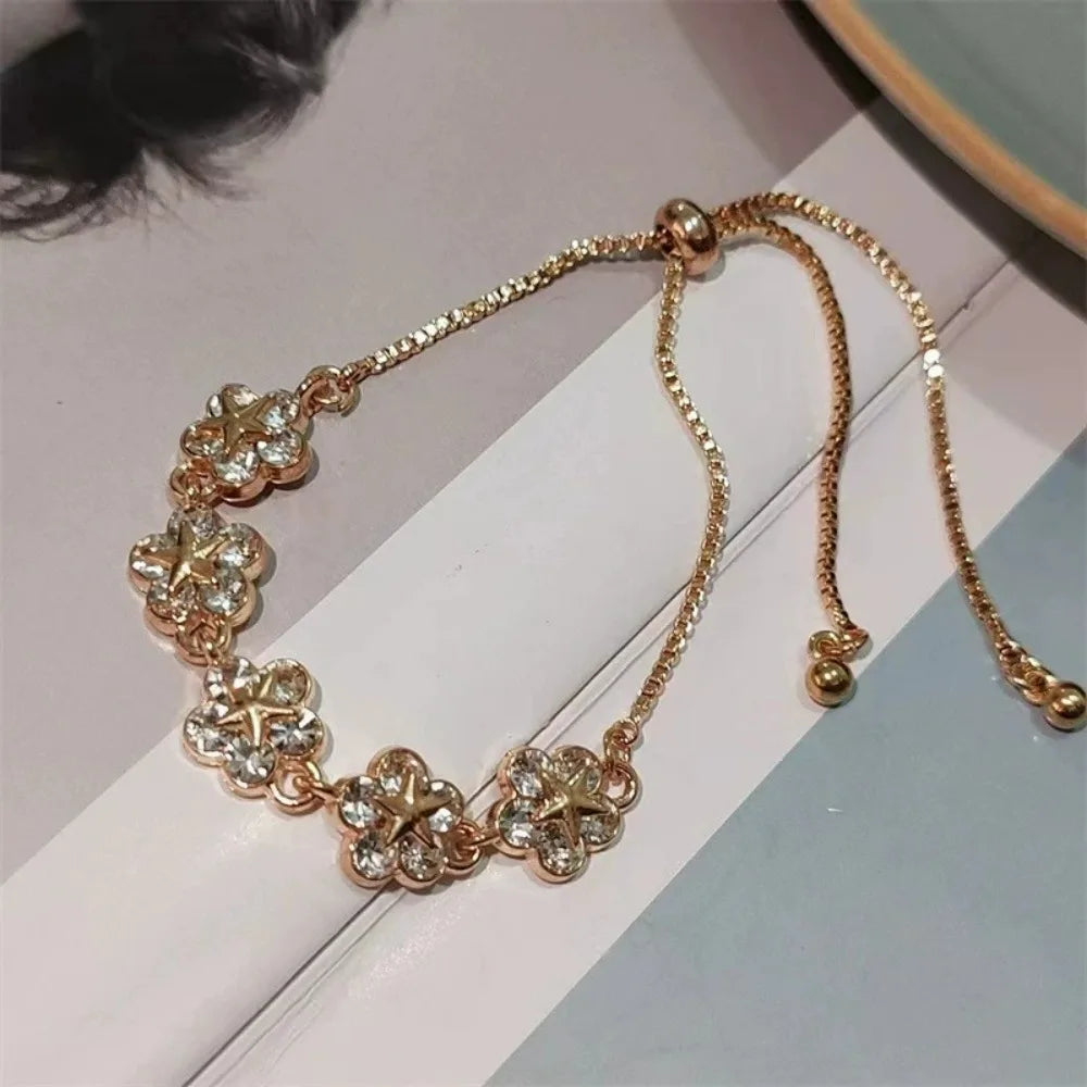 Korean Elegant Rhinestone Flower Charm Bracelet