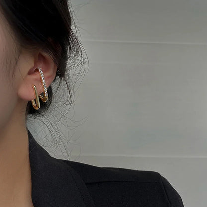 Irregular U-shaped Korean Luxury Crystal Gold Color Earrings