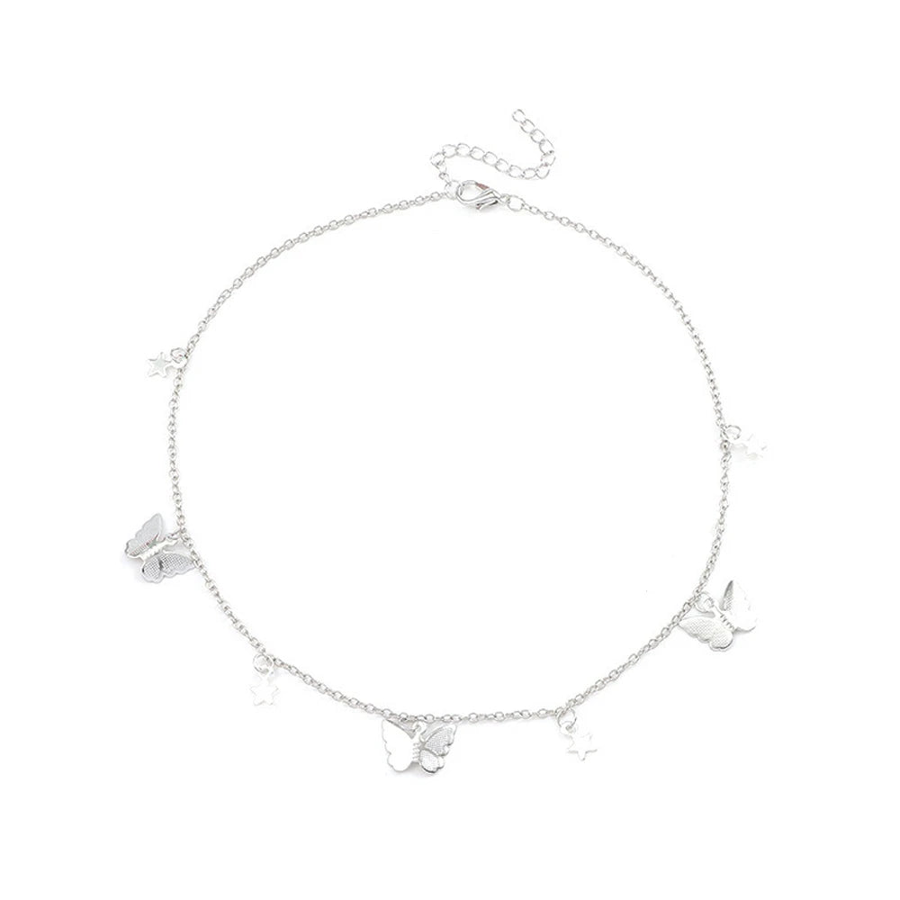 Gold And Silver Color Butterfly Stars Chain Necklace