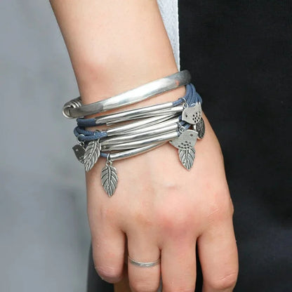 Multilayer Handmade Charm Leaves Bracelets
