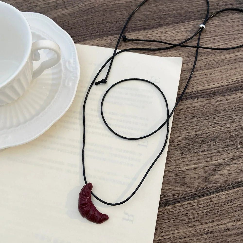 Simple Leather Rope Cow Horn Long Necklace