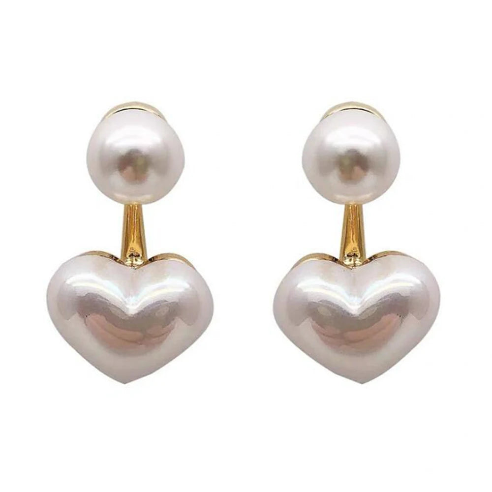 Imitation Pearl Heart Round Stud Earrings