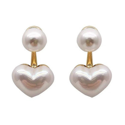 Imitation Pearl Heart Round Stud Earrings