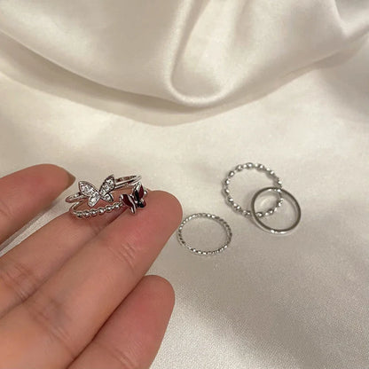 4PCS Butterfly Metal Punk Rings Set