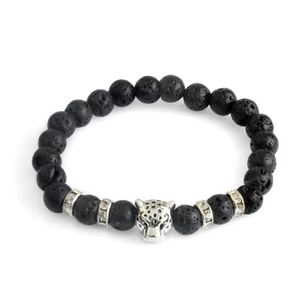 Matte Black Onyx Tiger Leopard Beaded Bracelet