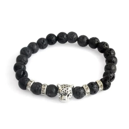 Matte Black Onyx Tiger Leopard Beaded Bracelet
