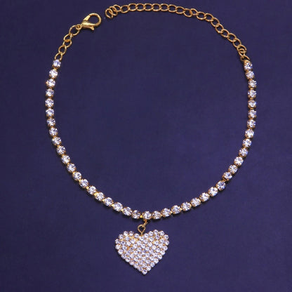 Rhinestone Heart Pendant Chain Anklet