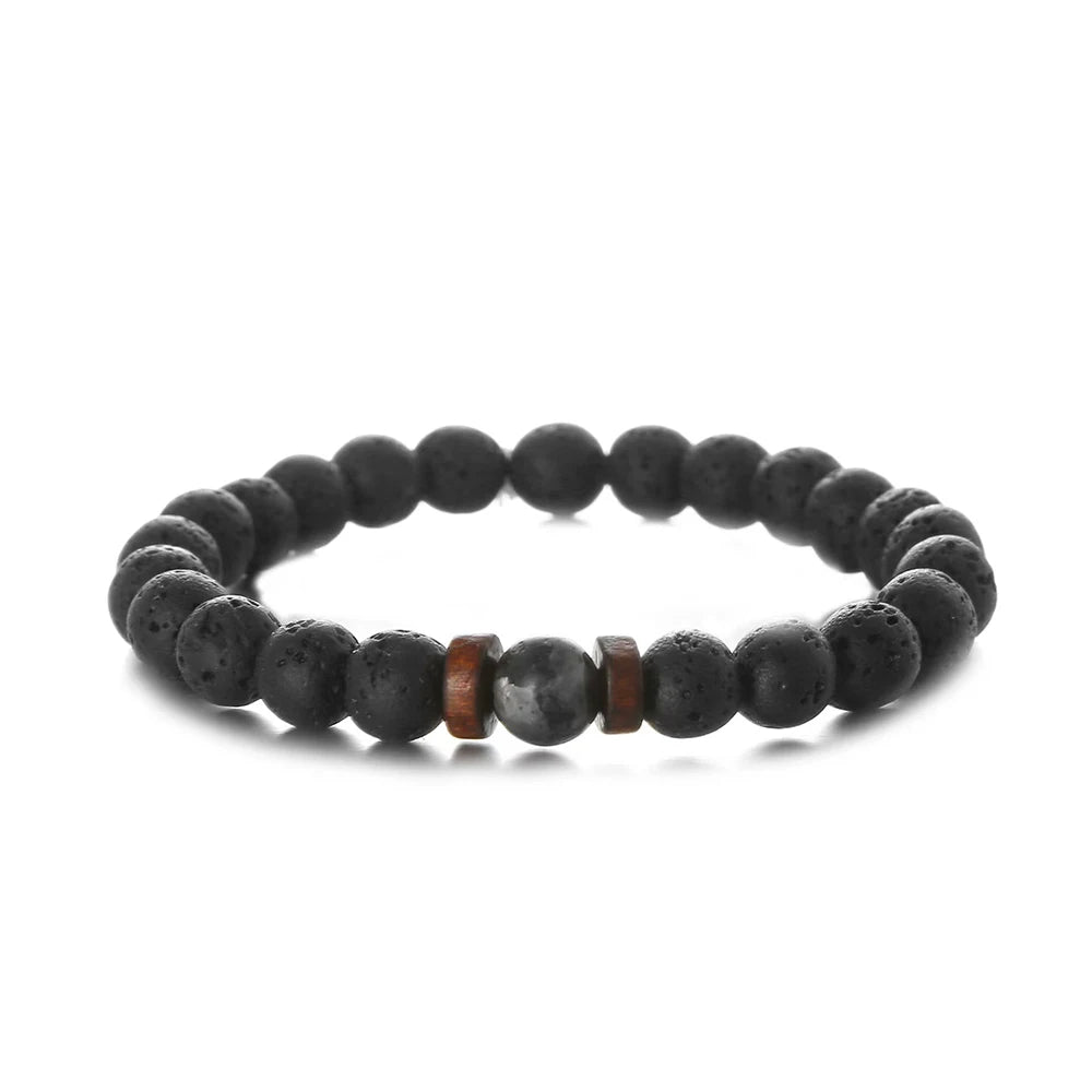 Volcanic Stone Lava Wooden 8mm Beads Wrist Chain Bracelet