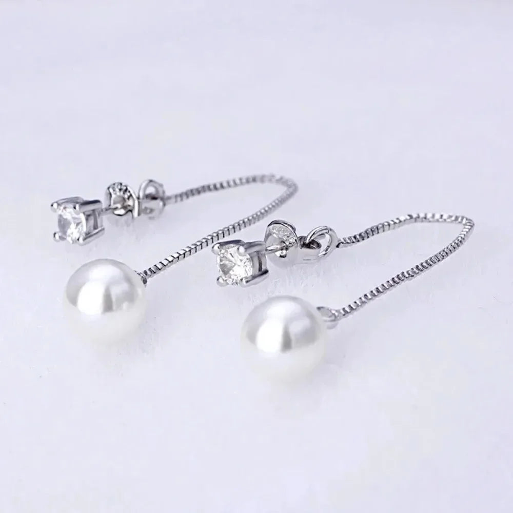 Elegant Silver Color Simulated Pearl Drop Earrings