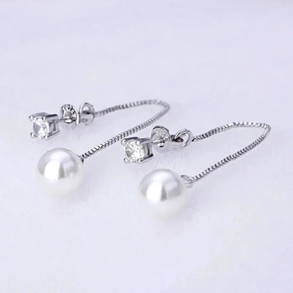 Elegant Silver Color Simulated Pearl Drop Earrings