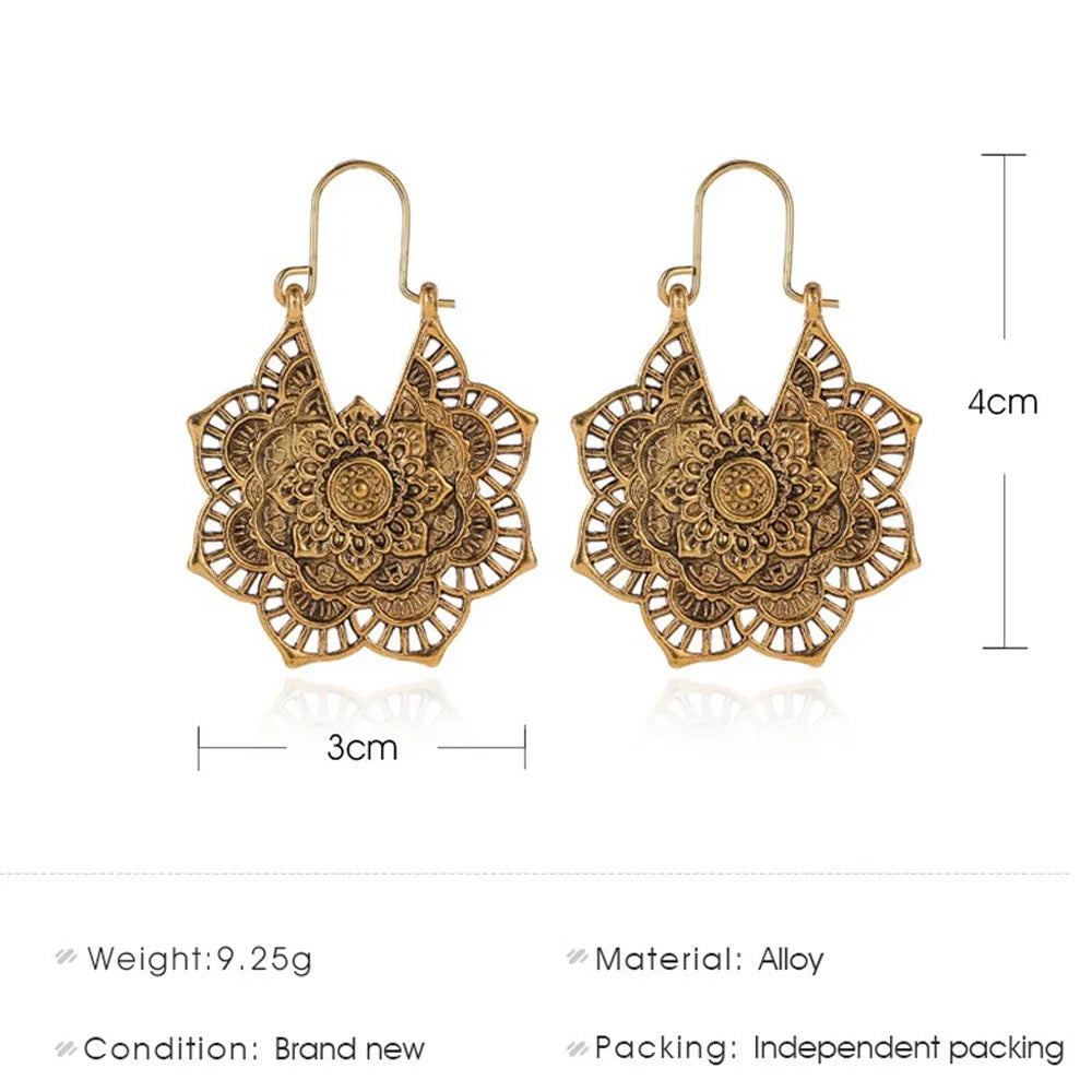 Antique Ethnic Hoop Dangle Mandala Earrings