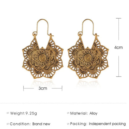 Antique Ethnic Hoop Dangle Mandala Earrings