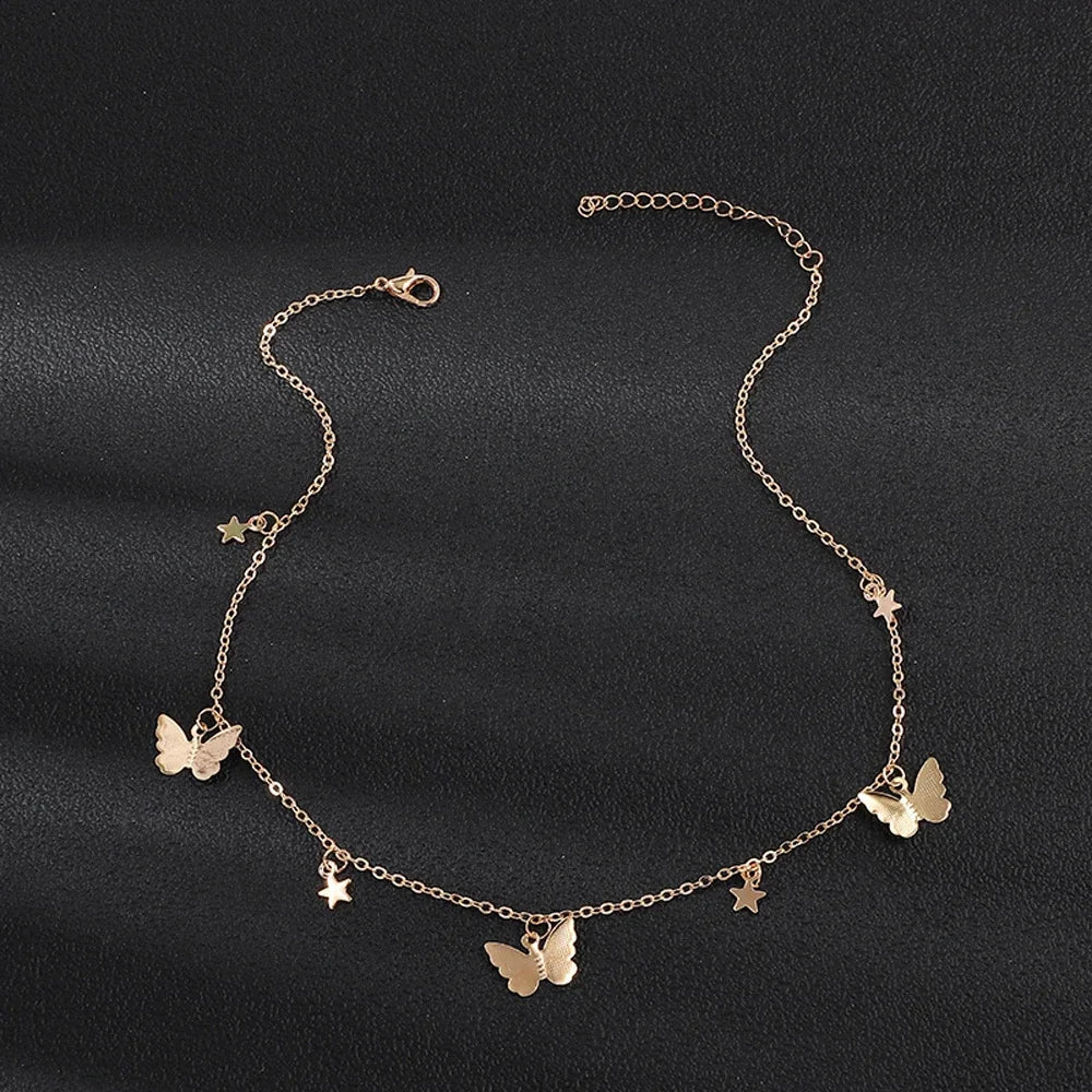 Gold And Silver Color Butterfly Stars Chain Necklace