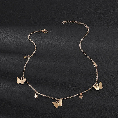 Gold And Silver Color Butterfly Stars Chain Necklace