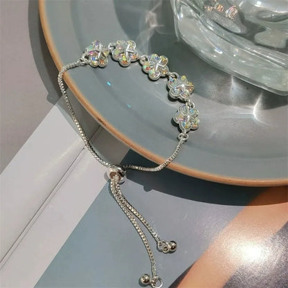 Korean Elegant Rhinestone Flower Charm Bracelet