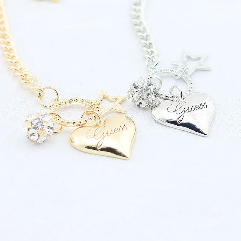 Gold and Silver Love Heart Charms Bracelets