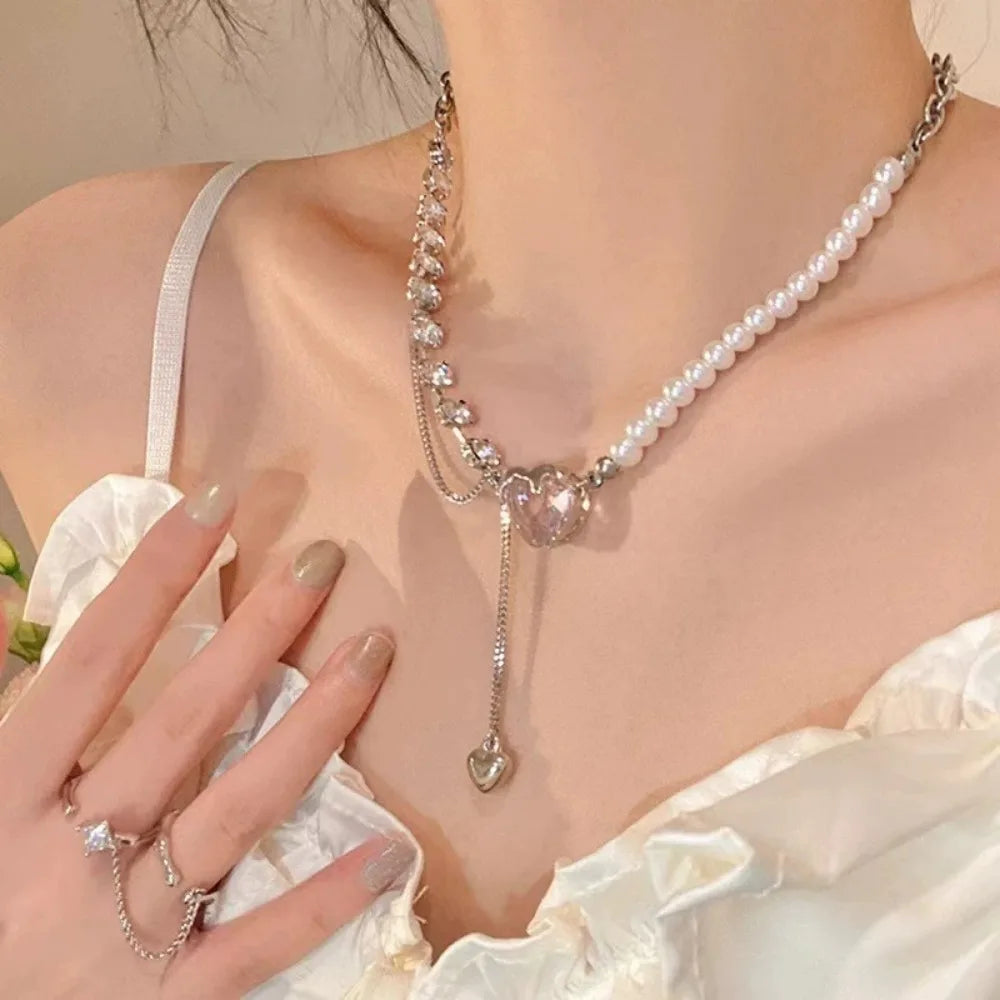 Peach Heart Water Drop Pendant Necklace