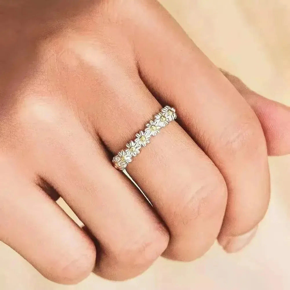 Exquisite Enamel Sunflower Adjustable Open Ring