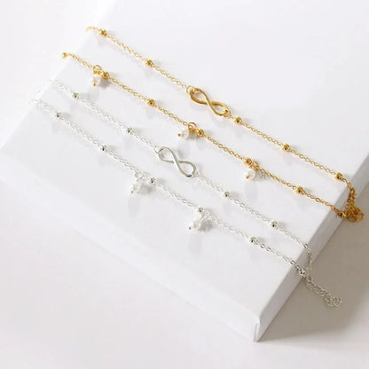 Bohemia Retro Pearl Heart Infinity Double-Deck Anklet Set