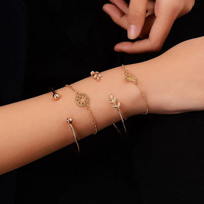 4pcs/Set Bohemia Leaf Knot Hand Cuff Link Chain Charm Bracelet