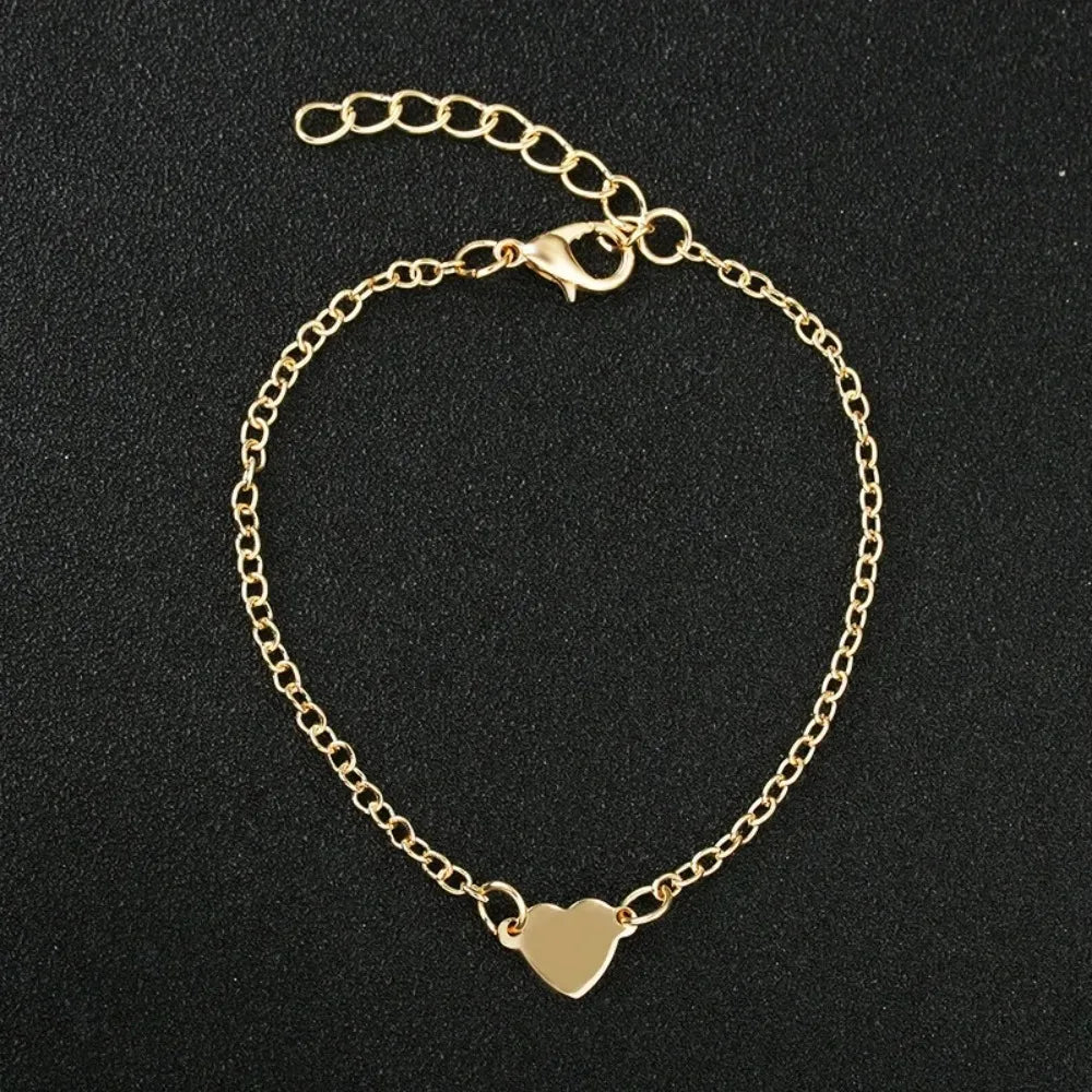 Heart Charm Gold Color Metal Bracelets