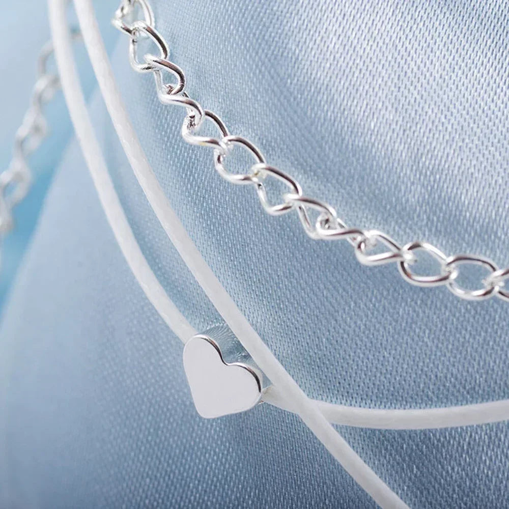 Bohemian Silver Color Heart Anklet