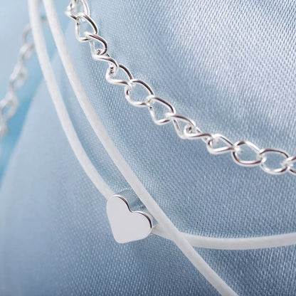 Bohemian Silver Color Heart Anklet