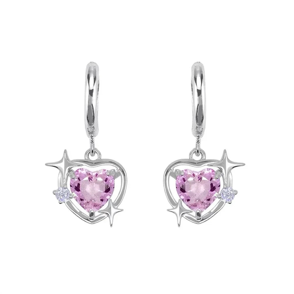 Goth Harajuku Pink Peach Heart Pendant Necklaces & Earrings Set