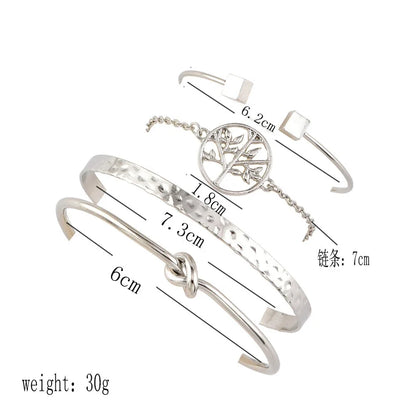 5Pcs Punk Chain Moon Leaf Crystal Geometry Open Bracelet Set