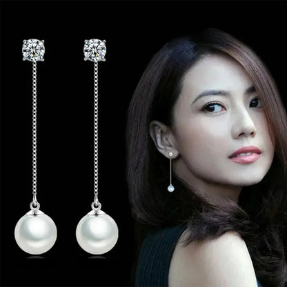 Elegant Silver Color Simulated Pearl Drop Earrings
