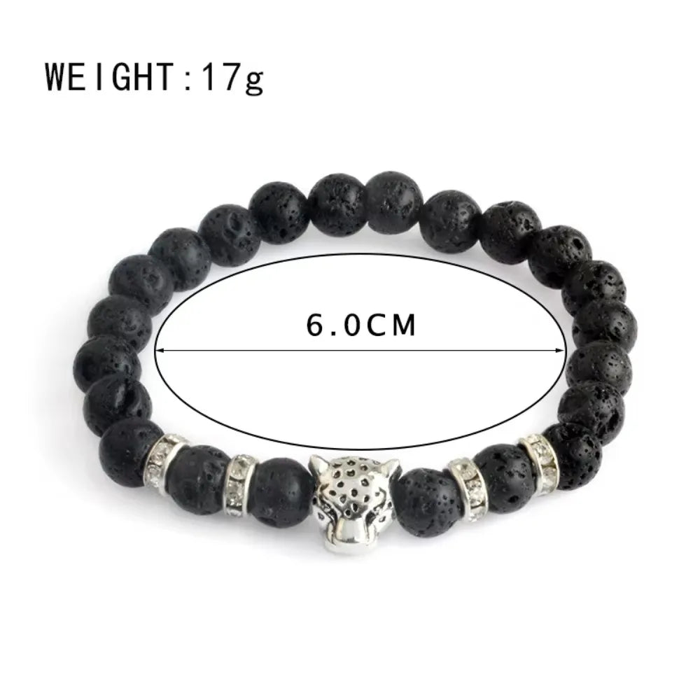 Matte Black Onyx Tiger Leopard Beaded Bracelet