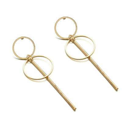Korean Punk Simple Long Section Tassel Pendant Size Circle Earrings